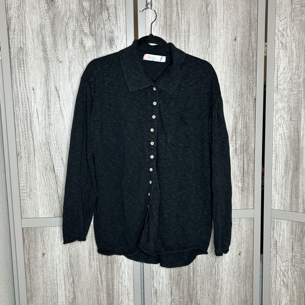 Free People Beach Button Up Shirt Size S Oversized Top Long Sleeves Black